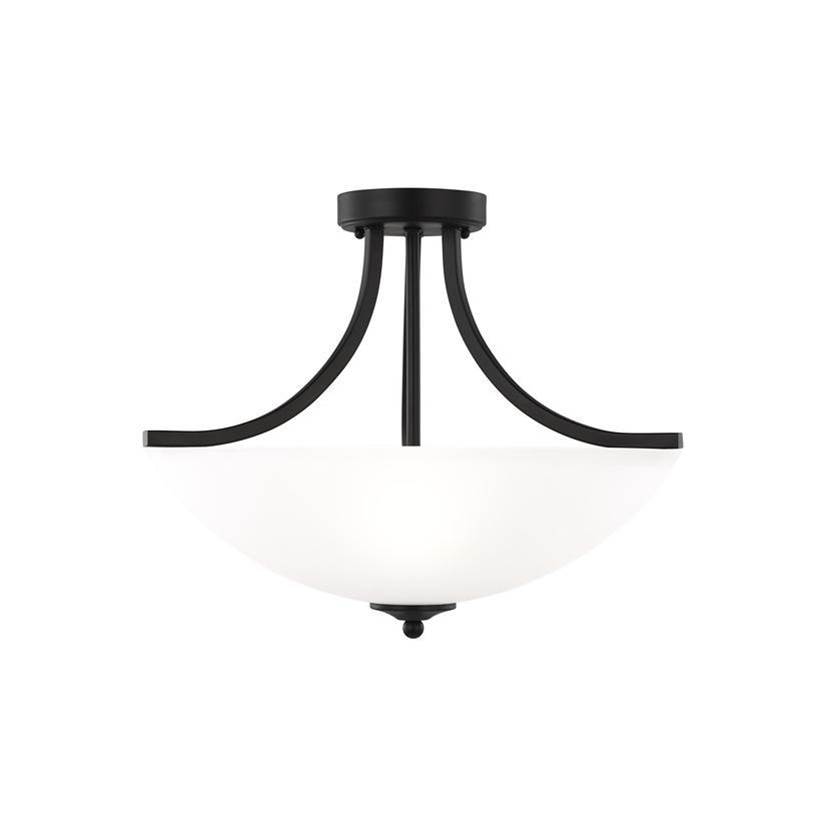 Generation Lighting Geary Transitional 3-Light Indoor Dimmable Ceiling Flush Mount Fixture In Midnight Black Finish With Satin Etched Glass Shade