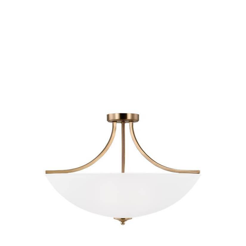 Generation Lighting Geary Traditional Indoor Dimmable Led Large 4-Light Semi-Flush Convertible Pendant In Satin Brass Finish With A Satin Etched Glass Shade