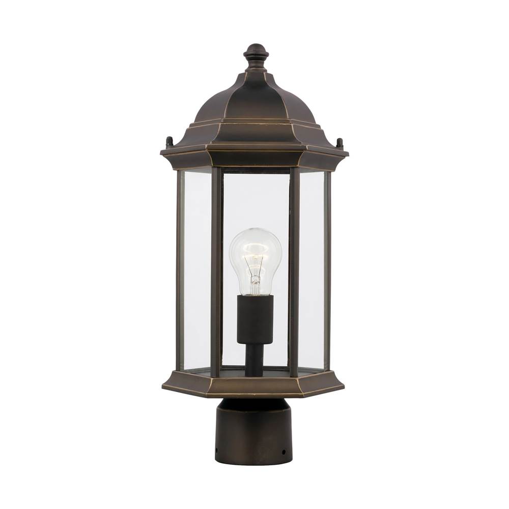 Generation Lighting Sevier Traditional 1-Light Outdoor Exterior Medium Post Lantern In Antique Bronze Finish With Clear Glass Panels