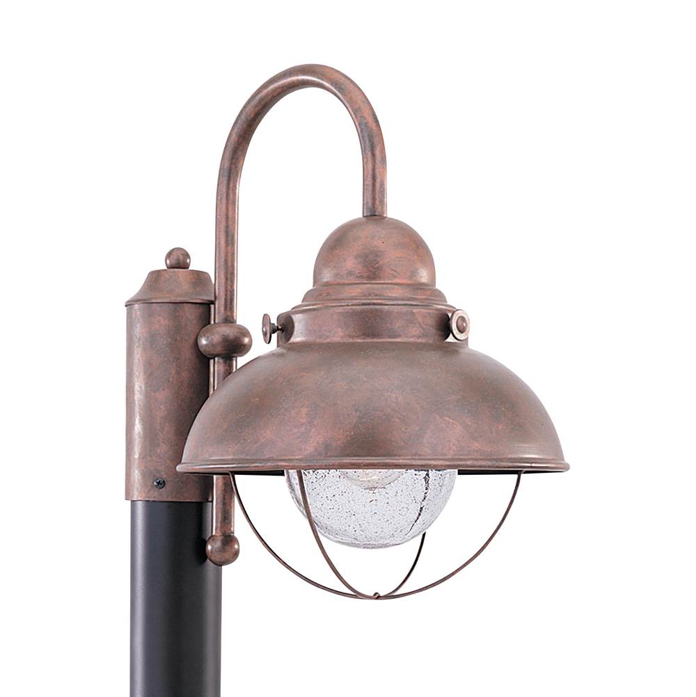 Generation Lighting Sebring Transitional 1-Light Outdoor Exterior Post Lantern In Weathered Copper Finish With Clear Seeded Glass Diffuser