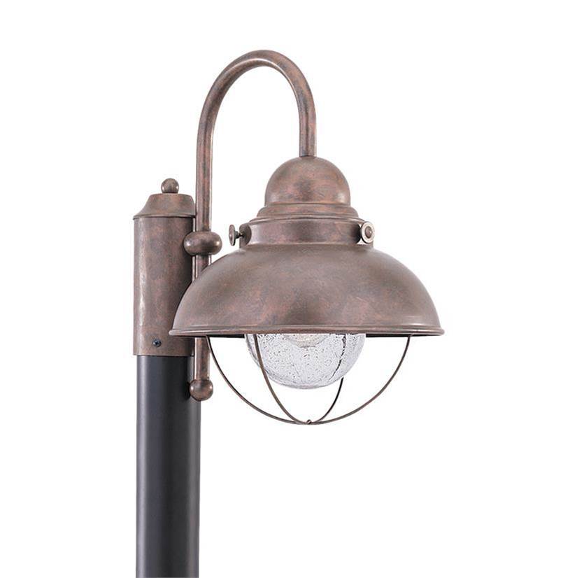 Generation Lighting Sebring Transitional 1-Light Led Outdoor Exterior Post Lantern In Weathered Copper Finish With Clear Seeded Glass Diffuser