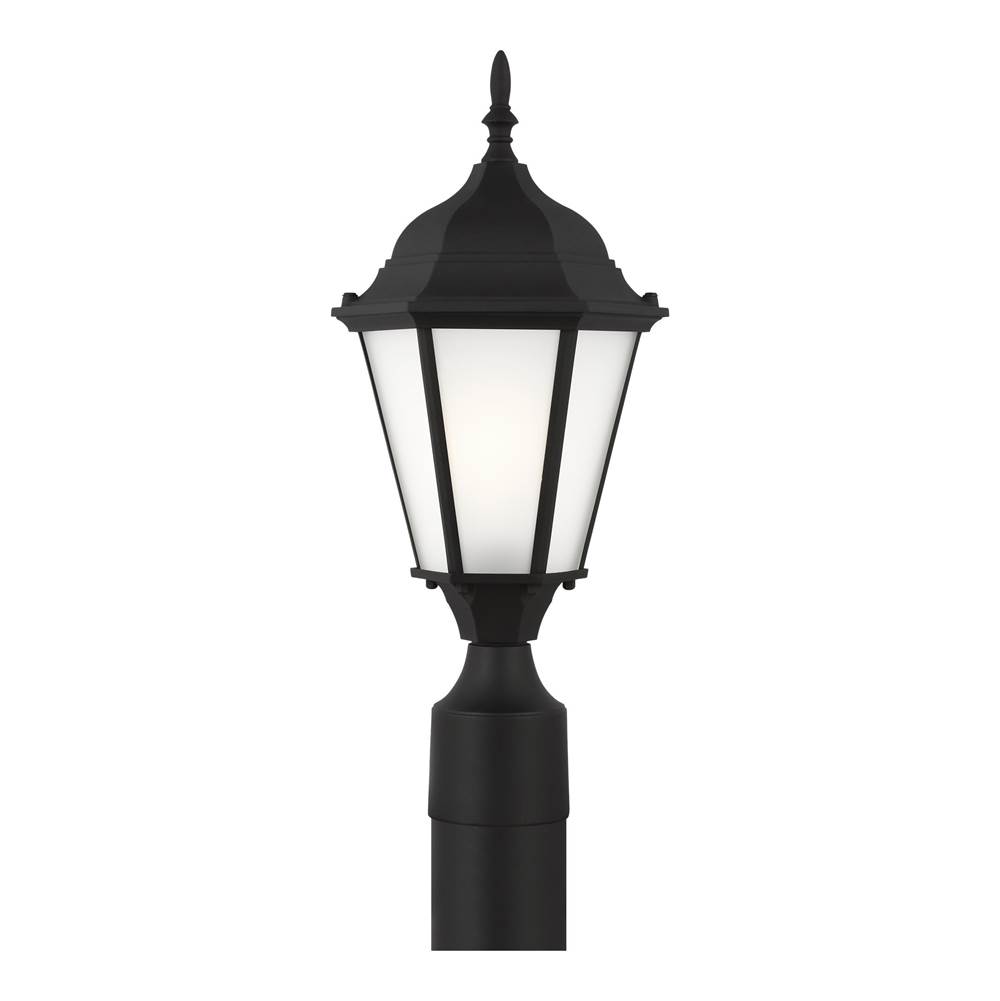 Generation Lighting Bakersville Traditional 1-Light Led Outdoor Exterior Post Lantern In Black Finish With Satin Etched Glass Panels