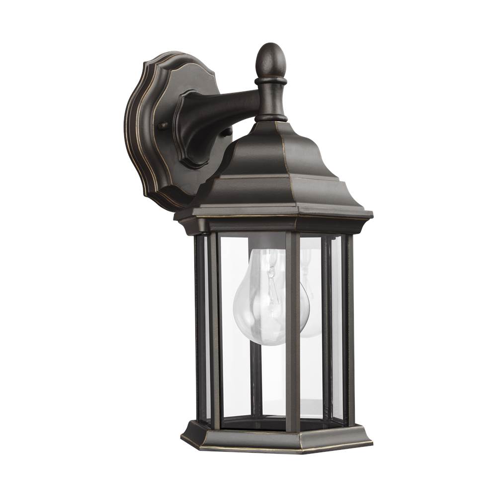 Generation Lighting Sevier Traditional 1-Light Outdoor Exterior Small Downlight Outdoor Wall Lantern Sconce In Antique Bronze Finish With Clear Glass Panels