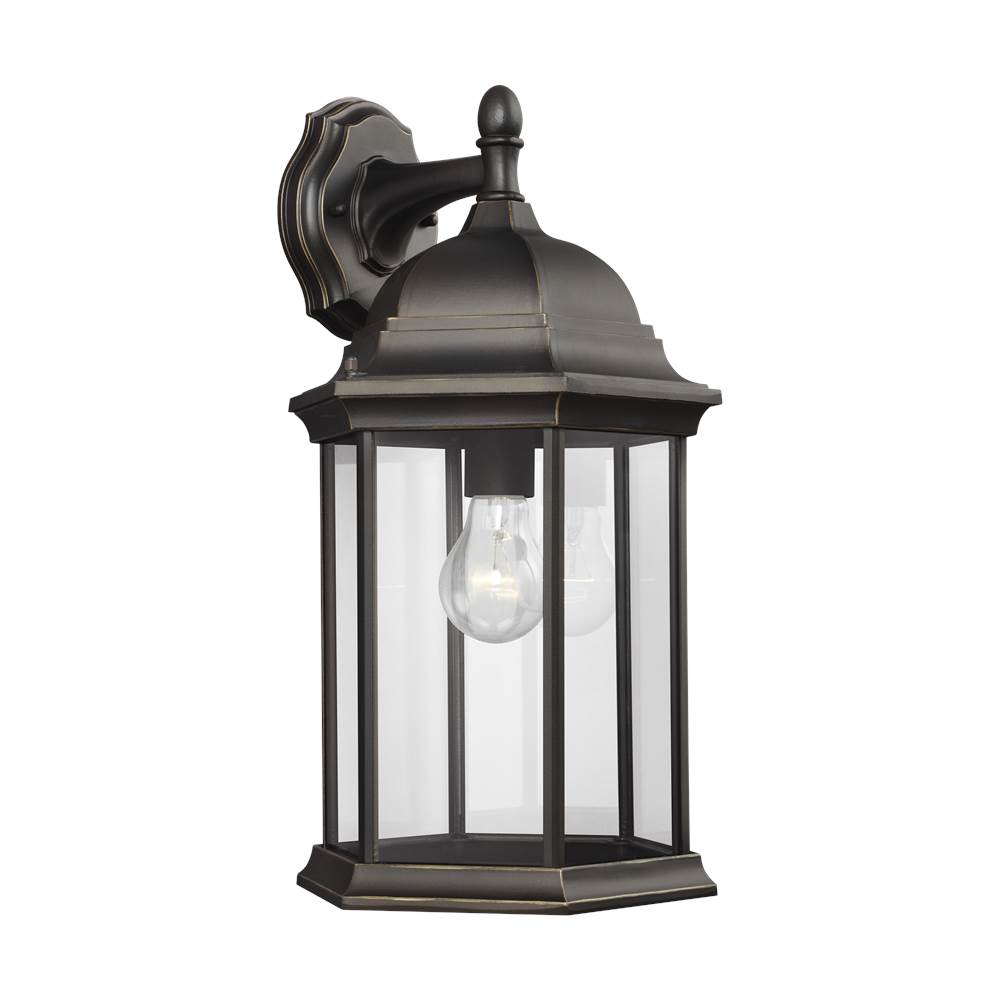 Generation Lighting Sevier Traditional 1-Light Outdoor Exterior Large Downlight Outdoor Wall Lantern Sconce In Antique Bronze Finish With Clear Glass Panels