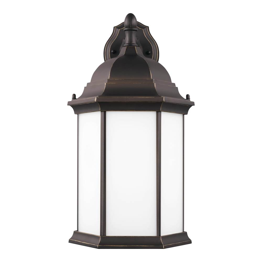 Generation Lighting Sevier Traditional 1-Light Led Outdoor Exterior Large Downlight Outdoor Wall Lantern Sconce In Antique Bronze Finish W/Satin Etched Glass Panels