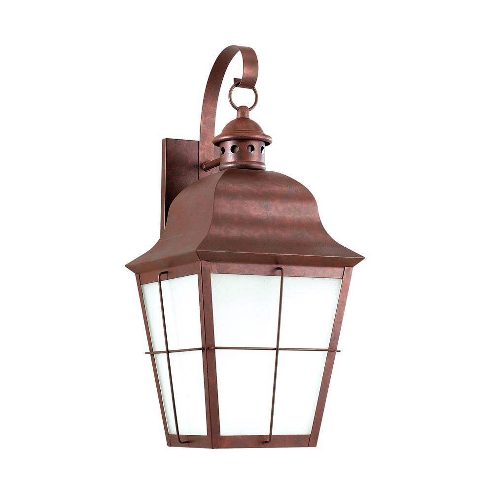Generation Lighting Chatham Traditional 1-Light Led Large Outdoor Exterior Dark Sky Compliant Wall Lantern Sconce In Weathered Copper Finish W/White Glass Panel Shades