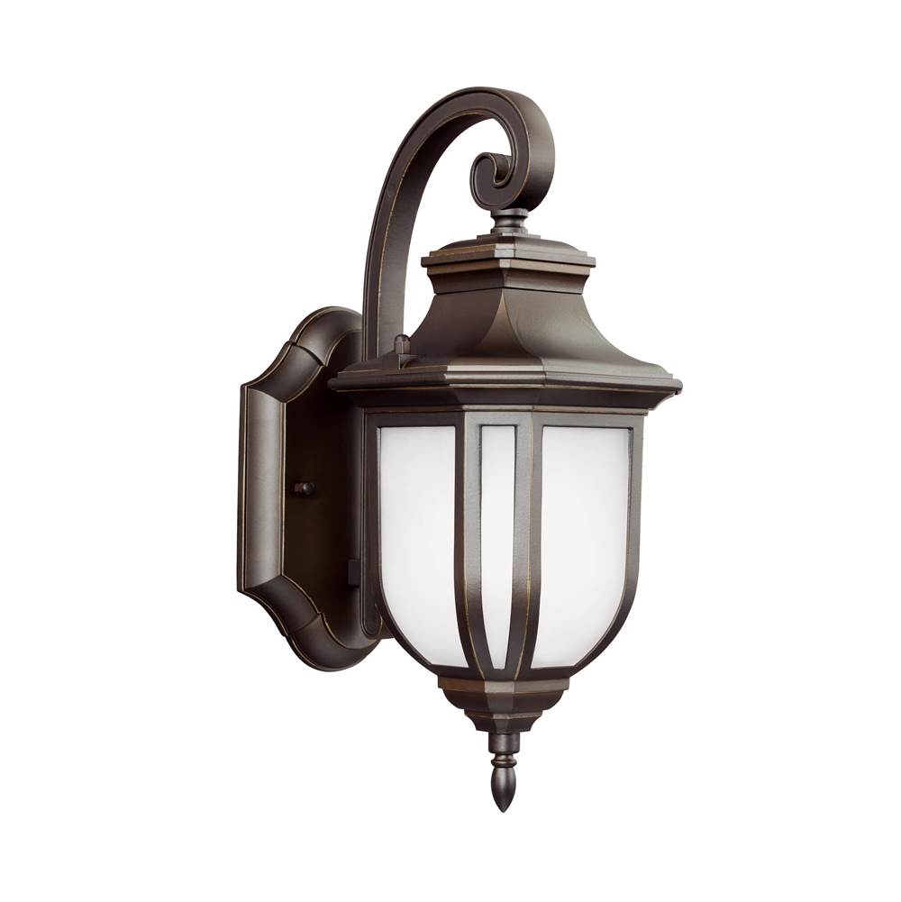 Generation Lighting Childress Traditional 1-Light Led Outdoor Exterior Small Wall Lantern Sconce In Antique Bronze Finish With Satin Etched Glass Shade