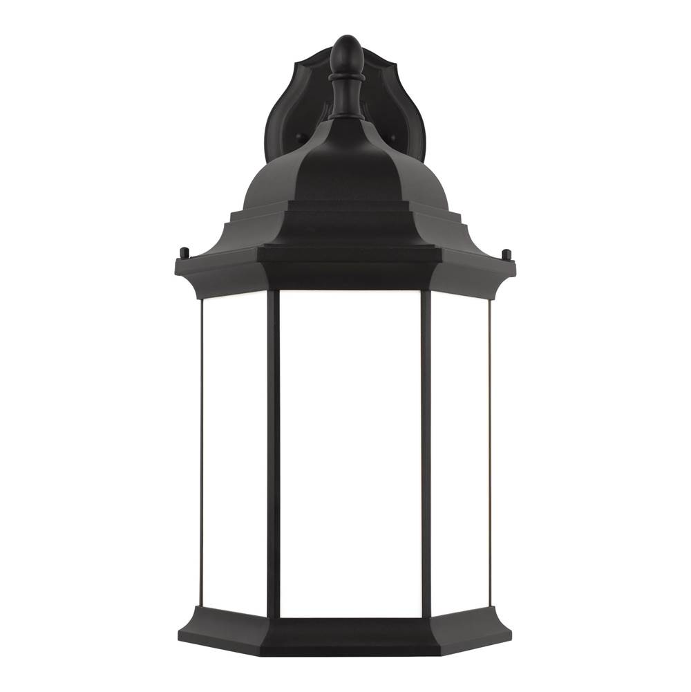 Generation Lighting Sevier Traditional 1-Light Led Outdoor Exterior Extra Large Downlight Outdoor Wall Lantern Sconce In Black Finish With Satin Etched Glass Panels