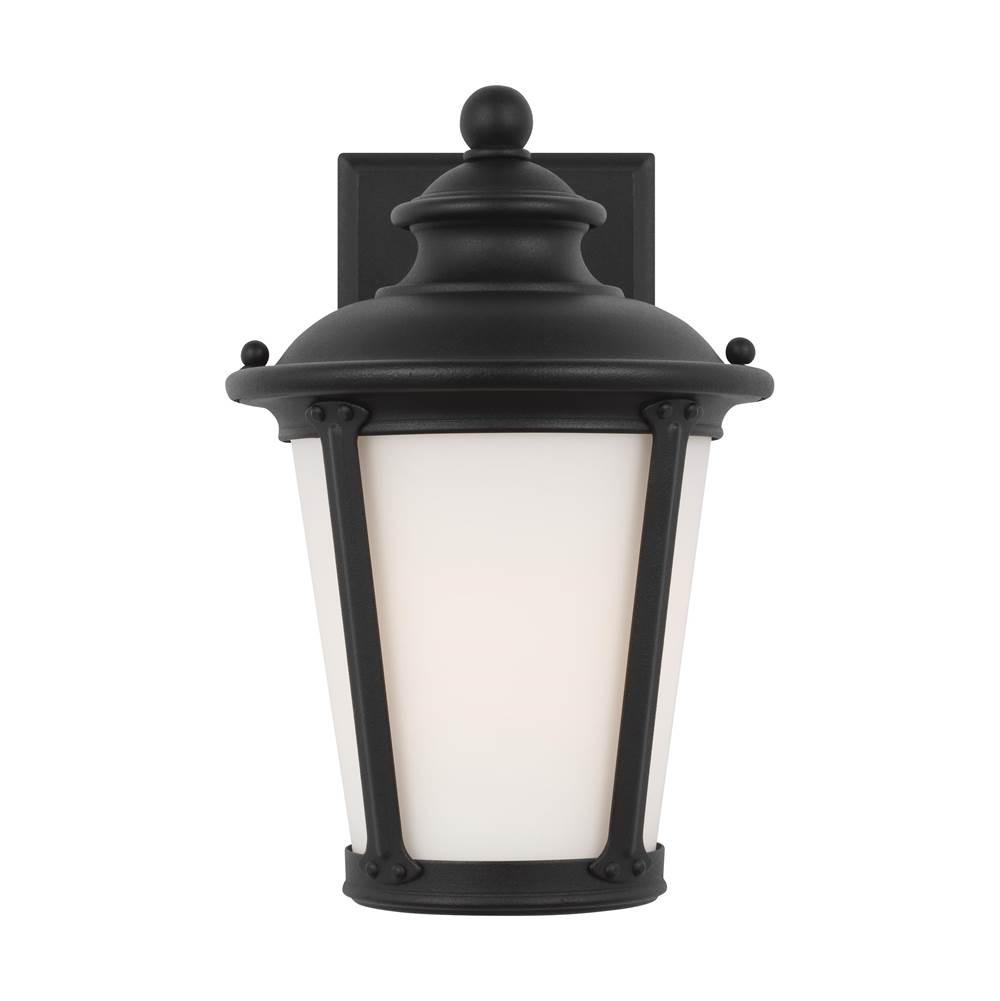 Generation Lighting Cape May Traditional 1-Light Led Outdoor Exterior Wall Lantern Sconce In Black Finish With Etched White Glass Shade