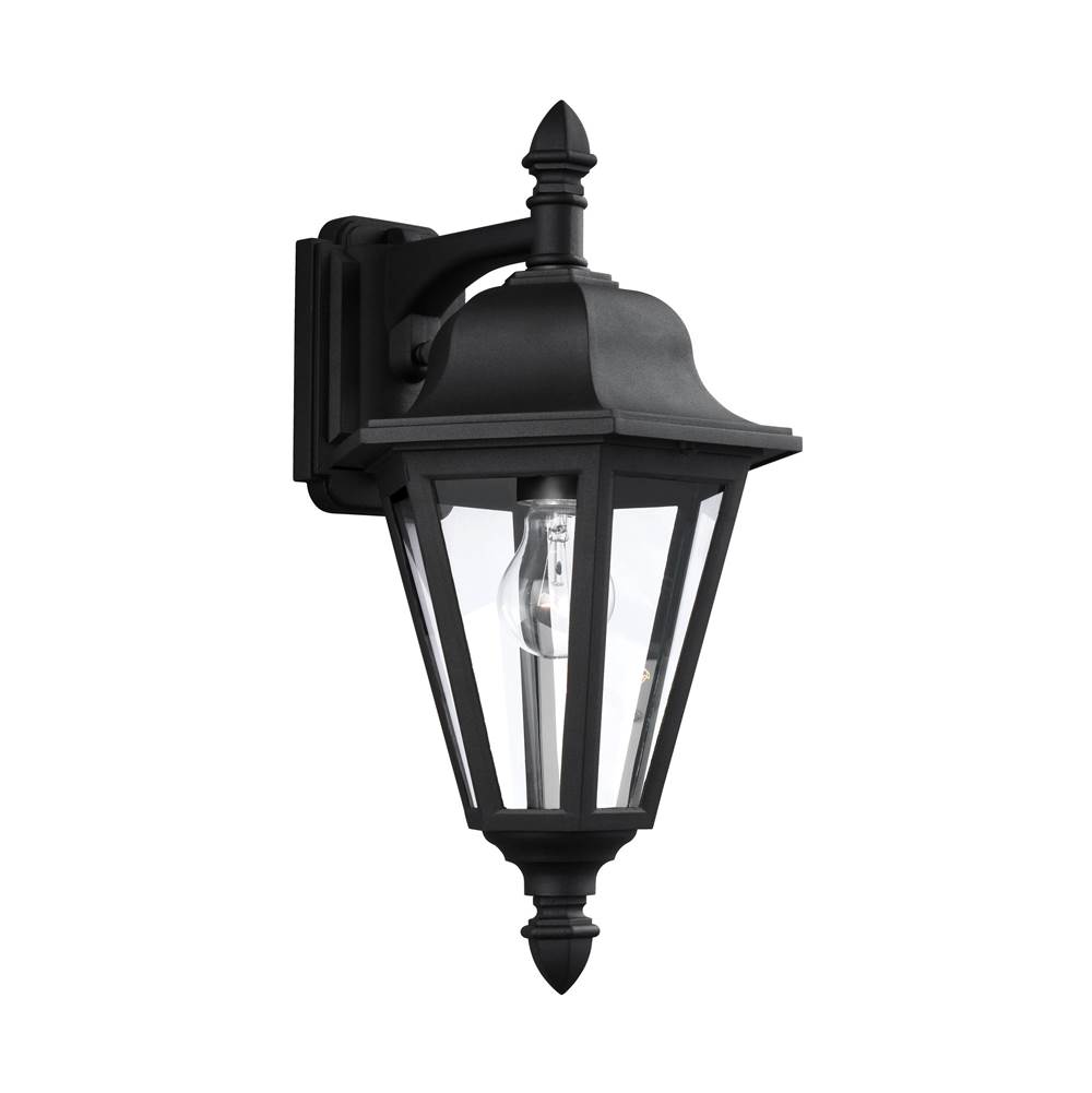 Generation Lighting Brentwood Traditional 1-Light Outdoor Exterior Downlight Wall Lantern Sconce In Black Finish With Clear Glass Panels