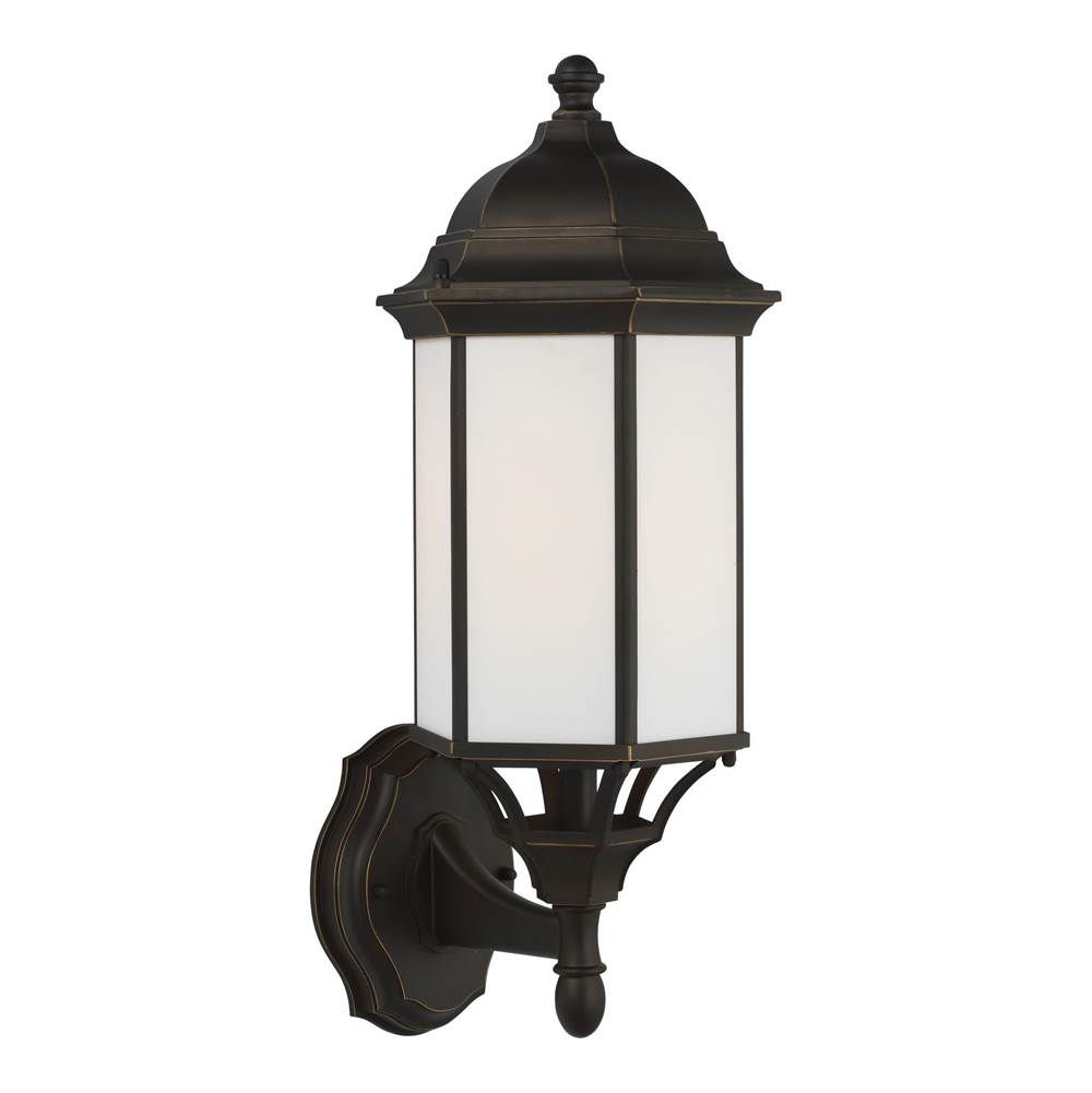 Generation Lighting Sevier Traditional 1-Light Led Outdoor Exterior Medium Uplight Outdoor Wall Lantern Sconce In Antique Bronze Finish W/Satin Etched Glass Panels