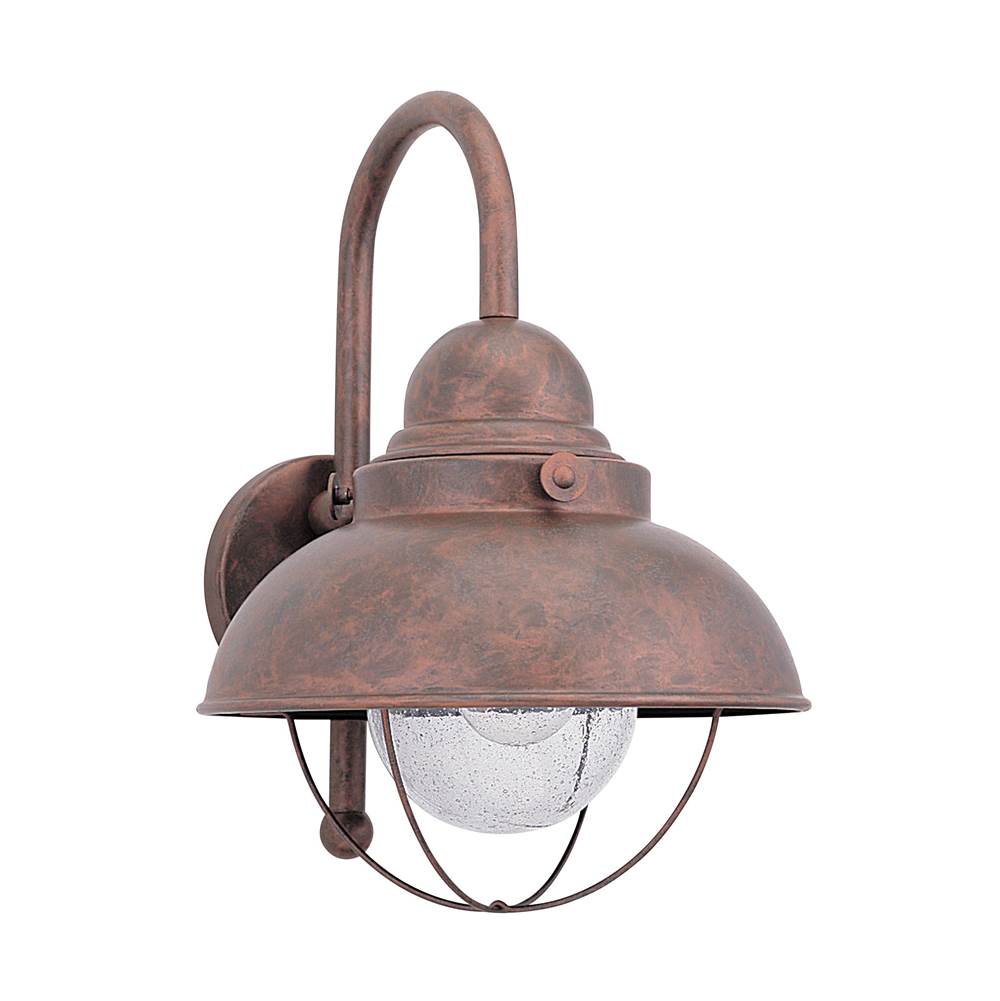 Generation Lighting Sebring Transitional 1-Light Outdoor Exterior Large Wall Lantern Sconce In Weathered Copper Finish With Clear Seeded Glass Diffuser