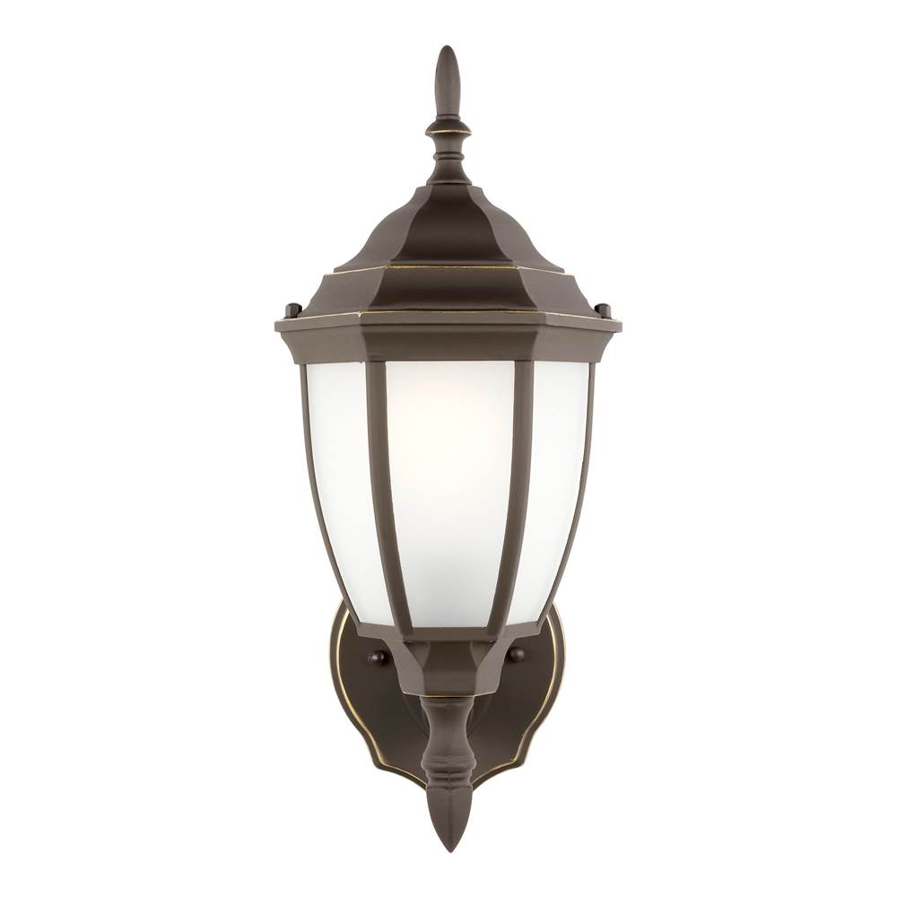 Generation Lighting Bakersville Traditional 1-Light Led Outdoor Exterior Round Wall Lantern Sconce In Antique Bronze Finish With Satin Etched Glass Shades
