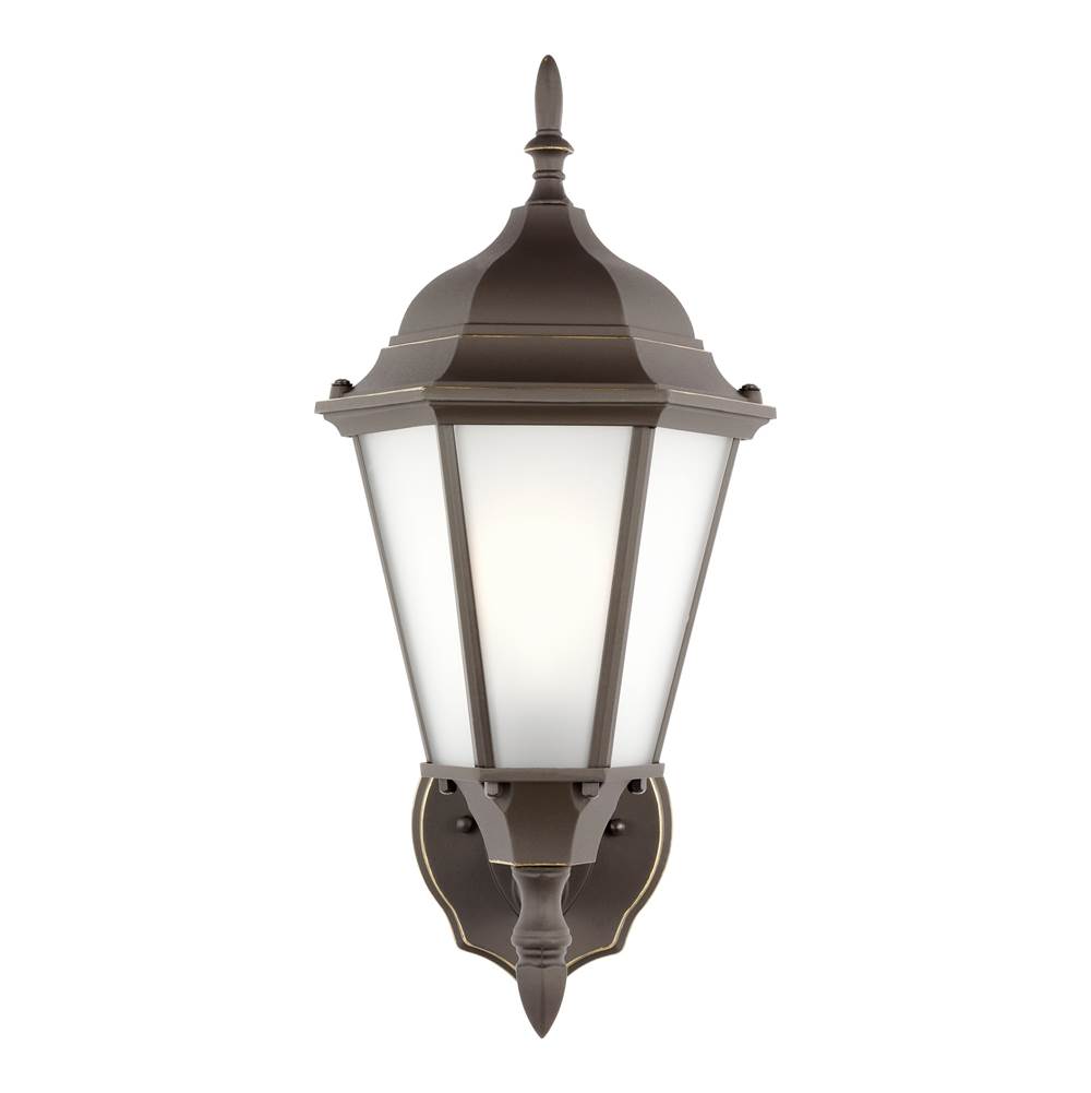 Generation Lighting Bakersville Traditional 1-Light Outdoor Exterior Wall Lantern Sconce In Antique Bronze Finish With Satin Etched Glass Shades