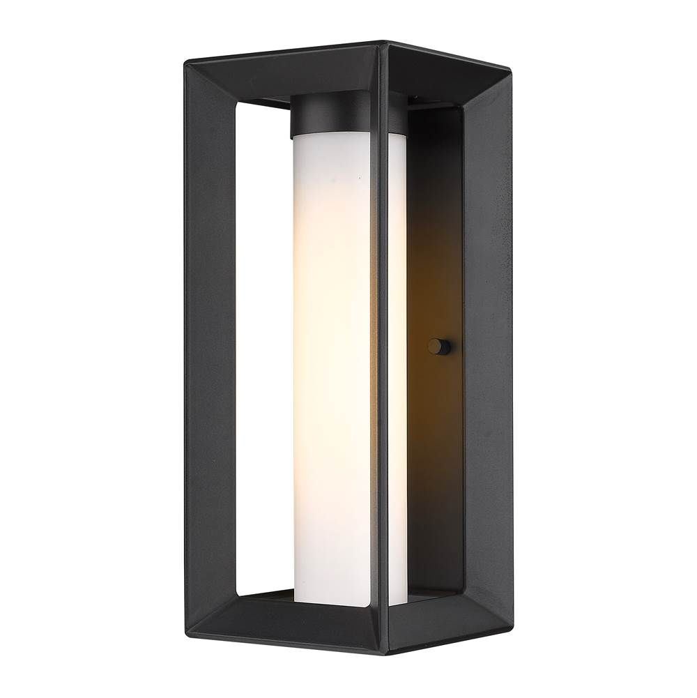 Golden Lighting Smyth Outdoor Medium Wall Sconce in Natural Black with Opal Glass