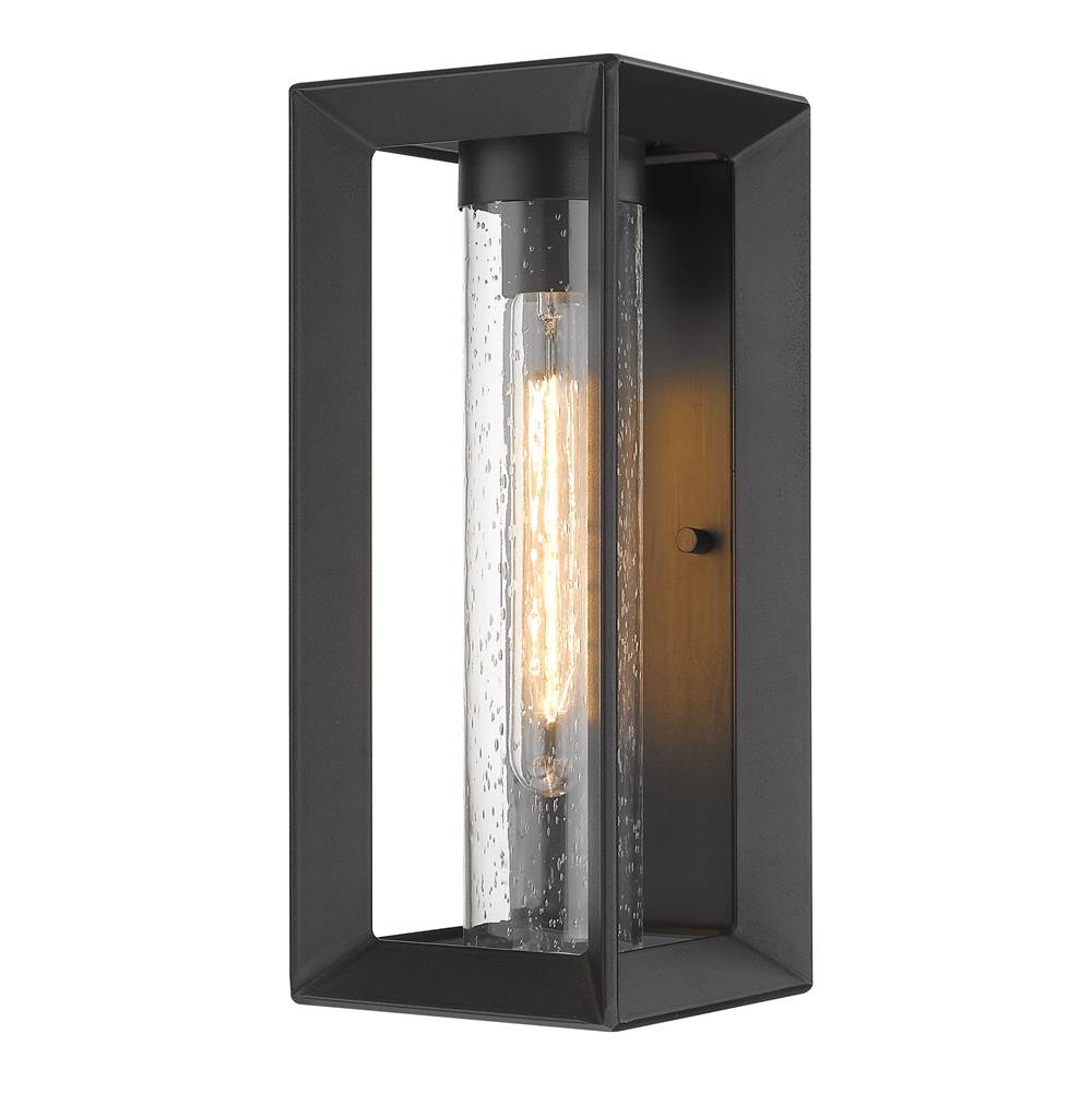 Golden Lighting Smyth Outdoor Medium Wall Sconce in Natural Black with Seeded Glass