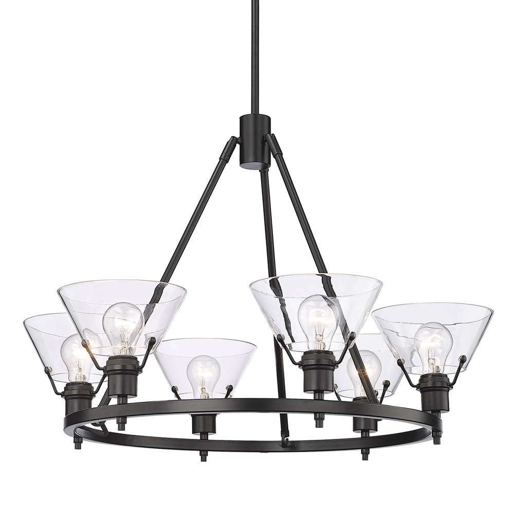 Golden Lighting Orwell BLK 6 Light Chandelier in Matte Black with Clear Glass Shade