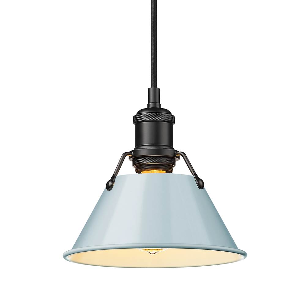 Golden Lighting Orwell BLK Small Pendant in Matte Black with Seafoam Shade Shade