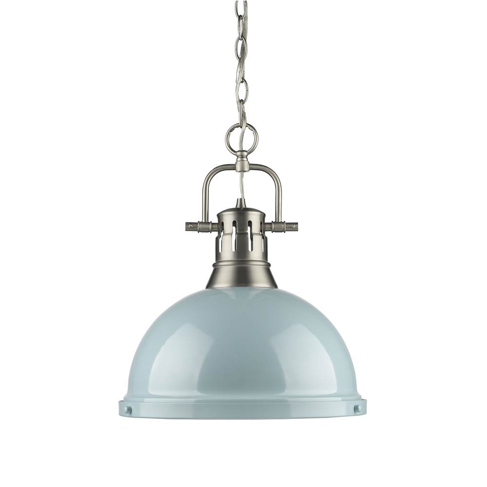 Golden Lighting Duncan 1 Light Pendant with Chain in Pewter with a Seafoam Shade