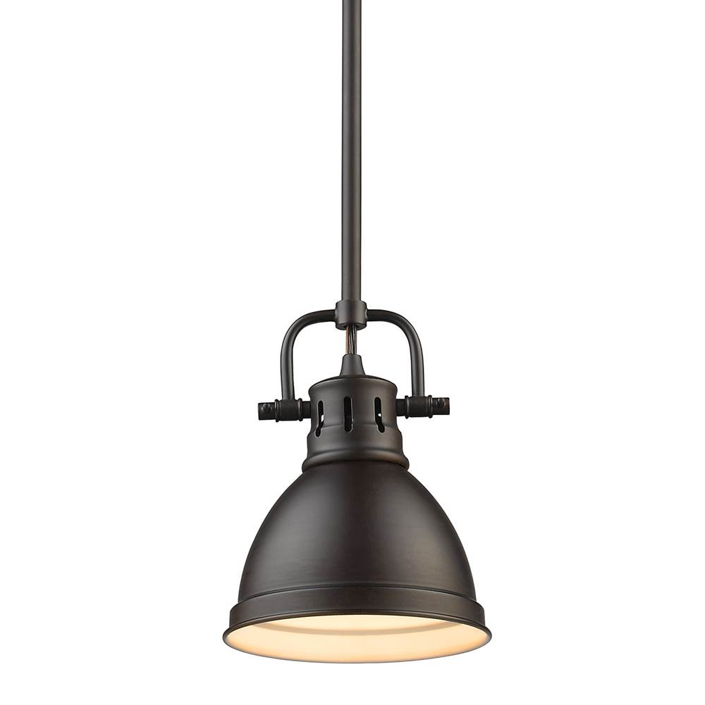 Golden Lighting Duncan Mini Pendant with Rod in Rubbed Bronze with a Rubbed Bronze Shade