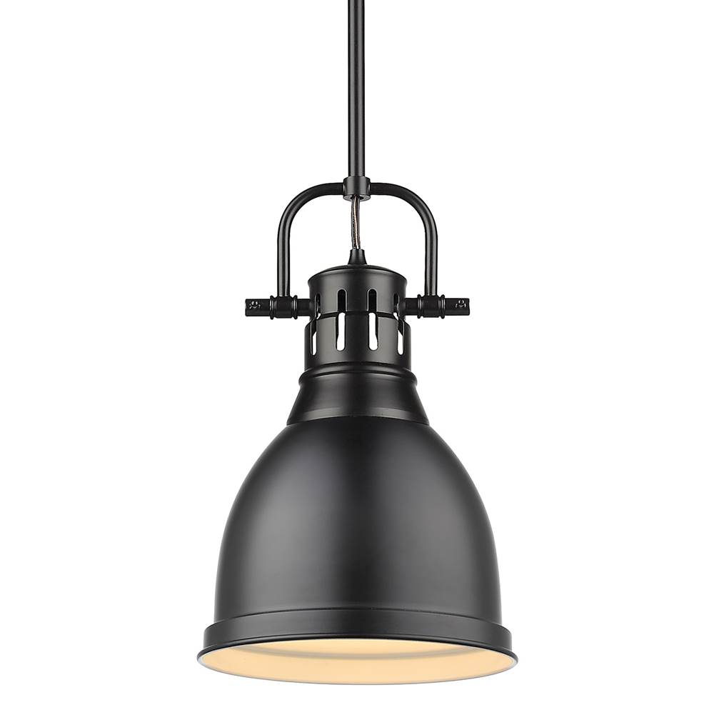 Golden Lighting Duncan Small Pendant with Rod in Matte Black with a Matte Black Shade