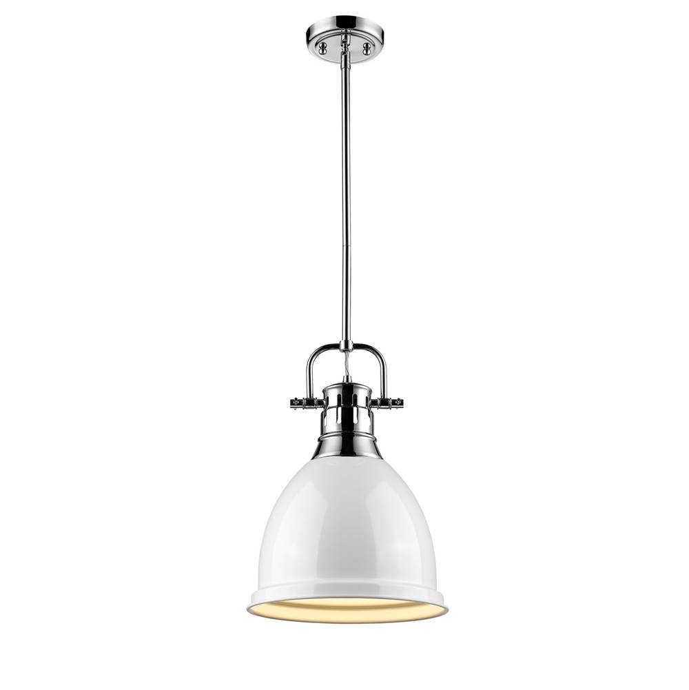 Golden Lighting Duncan Small Pendant with Rod in Chrome with a White Shade