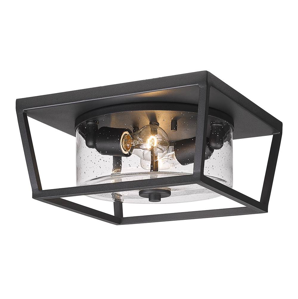 Golden Lighting Mercer NB Flush Mount - Outdoor in Natural Black with Seeded Glass Shade