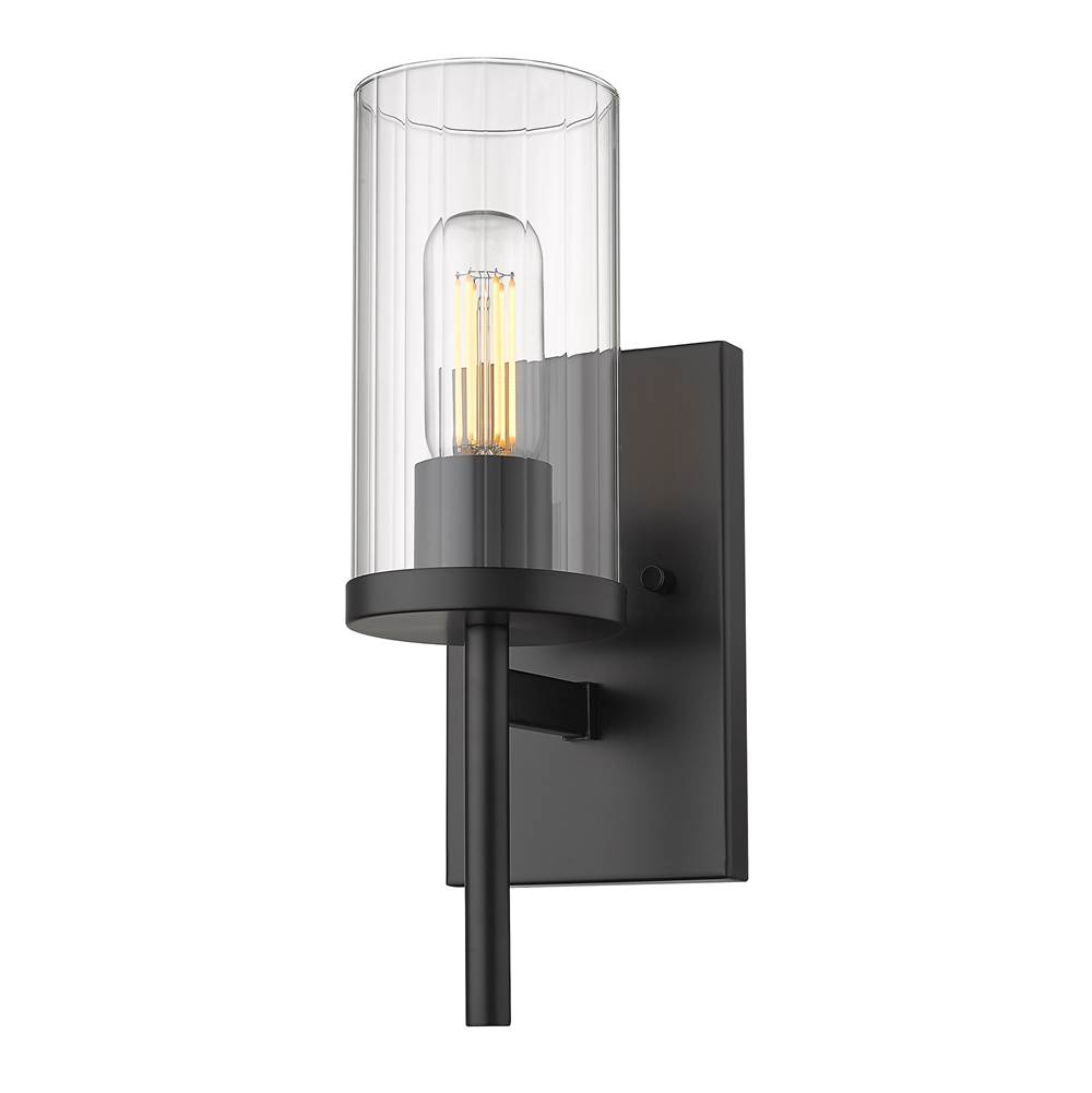 Golden Lighting Winslett Wall Sconce in Matte Black with Ribbed Clear Glas Shade