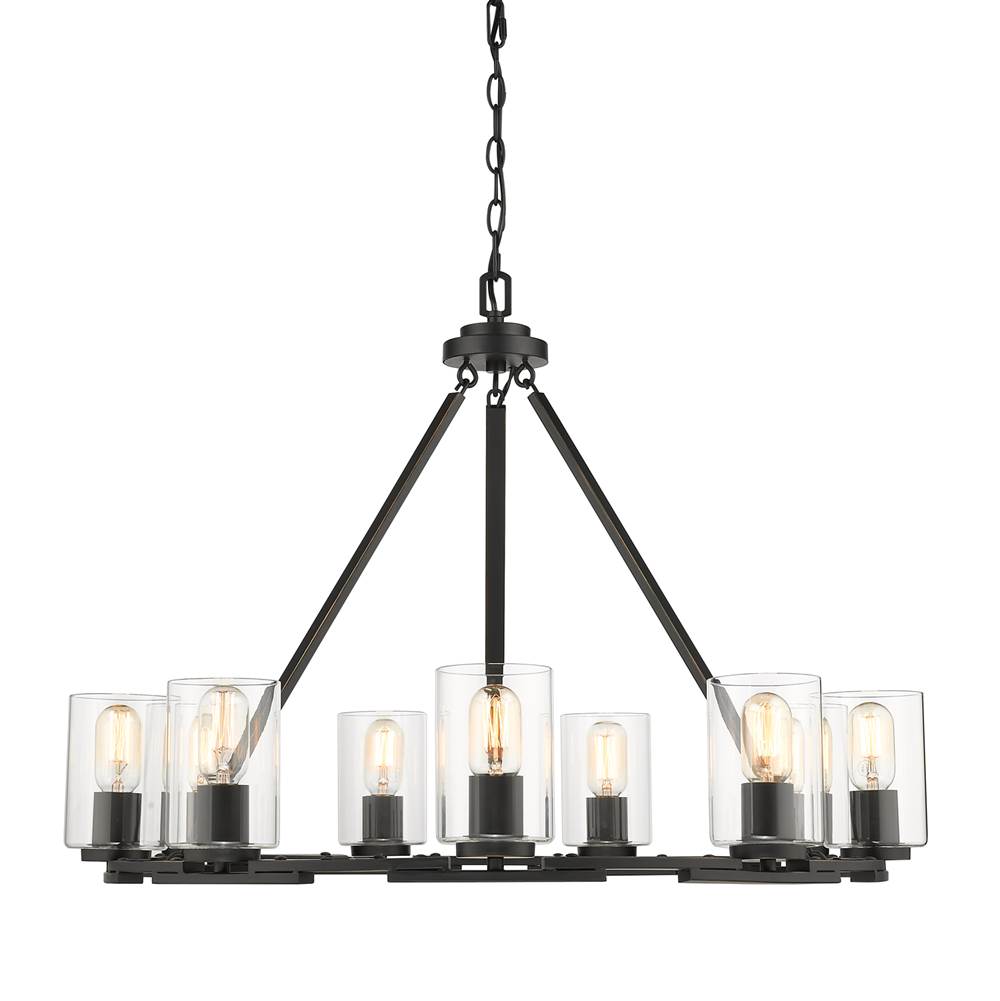 Golden Lighting Monroe 9 Light Chandelier in Matte Black with Gold Highlights and Clear Glass