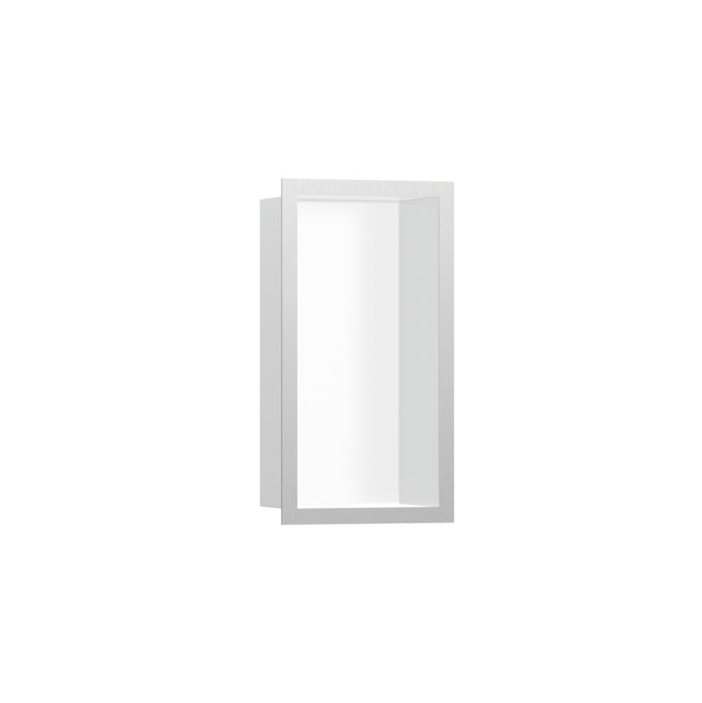 Hansgrohe XtraStoris Individual Wall Niche Matte White with Design Frame 12''x 6''x 4''  in Brushed Stainless Steel