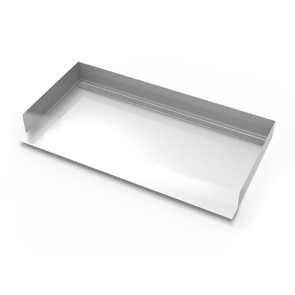 Infinity Drain 30''x 60'' Curbless Stainless Steel Shower Base with Back Wall Wedge Wire Linear Drain location in Polished Stainless