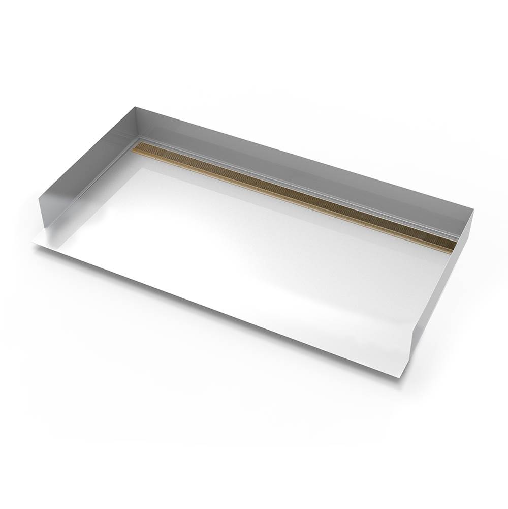 Infinity Drain 30''x 60'' Curbless Stainless Steel Shower Base with Back Wall Wedge Wire Linear Drain location in Satin Bronze