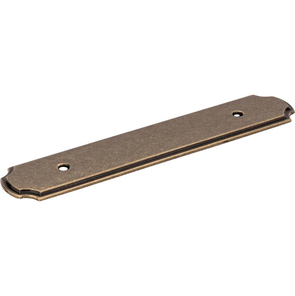 Jeffrey Alexander 6-1/8'' O.L. (96 mm Center-to-Center) Lightly Distressed Antique Brass Pull Backplate
