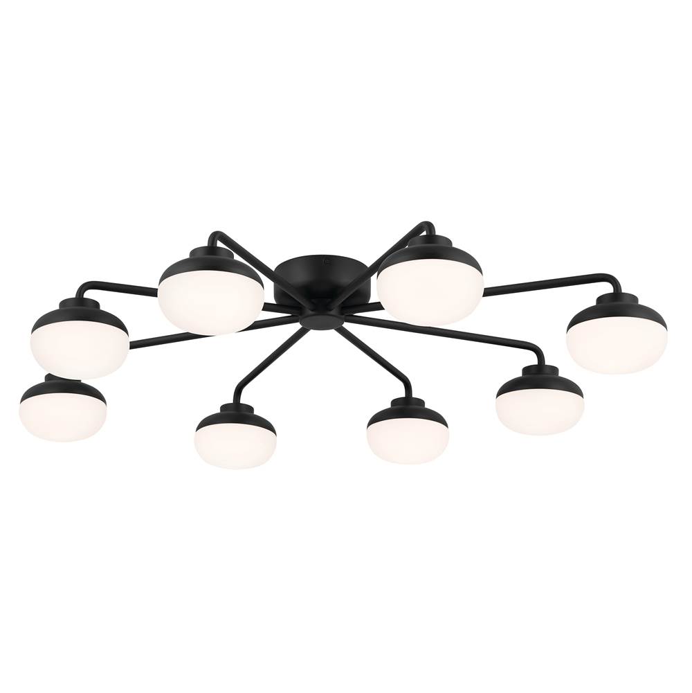 Kichler Lighting Remy 41 Inch 8 Light LED Flush Mount with Satin Etched Cased Opal Glass in Black