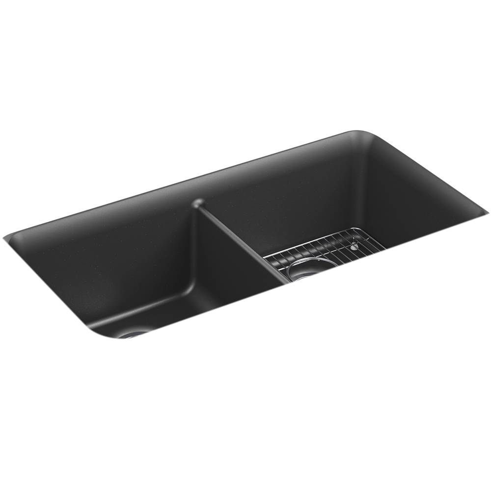 Kohler Cairn® 33-1/2'' x 18-5/16'' x 10-1/8'' Neoroc® undermount double-equal kitchen sink with rack