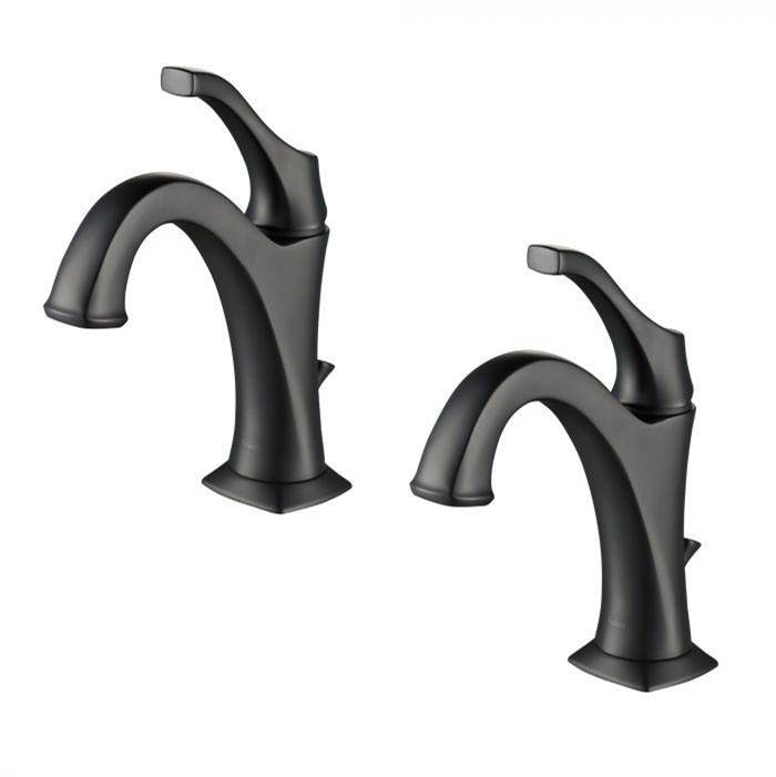 Kraus Arlo Matte Black Single Handle Basin Bathroom Faucet with Lift Rod Drain and Deck Plate (2-Pack)