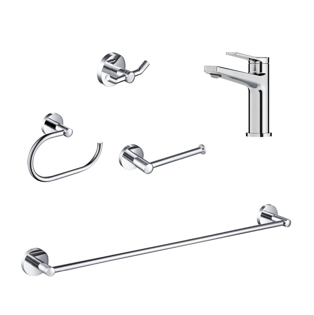 Kraus Indy Single Handle Bathroom Faucet with 24-inch Towel Bar, Paper Holder, Towel Ring and Robe Hook in Chrome