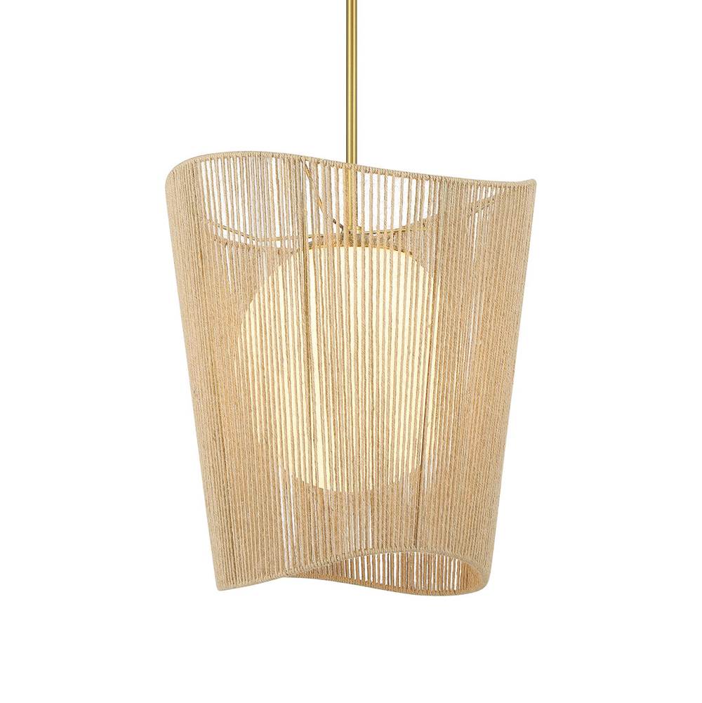 Minka-Lavery Key Largo 1-Light Soft Brass Pendant with Etched Opal Glass and Natural Rope Shade