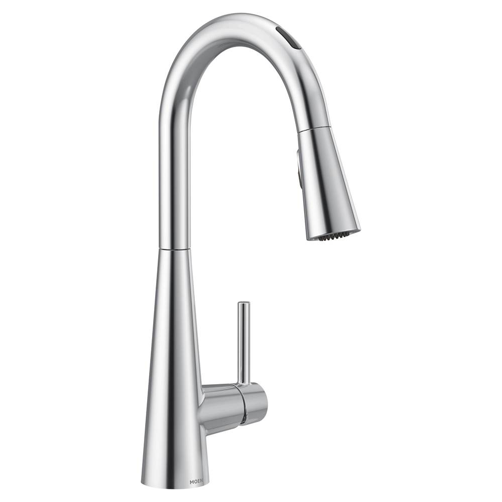 Moen Sleek Smart Faucet Touchless Pull Down Sprayer Kitchen Faucet with Voice Control and Power Boost, Chrome