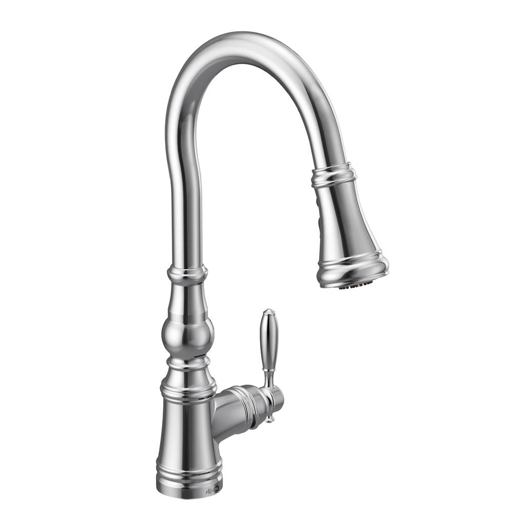 Moen Weymouth Shepherd''s Hook Pulldown Kitchen Faucet Featuring Metal Wand with Power Boost, Chrome