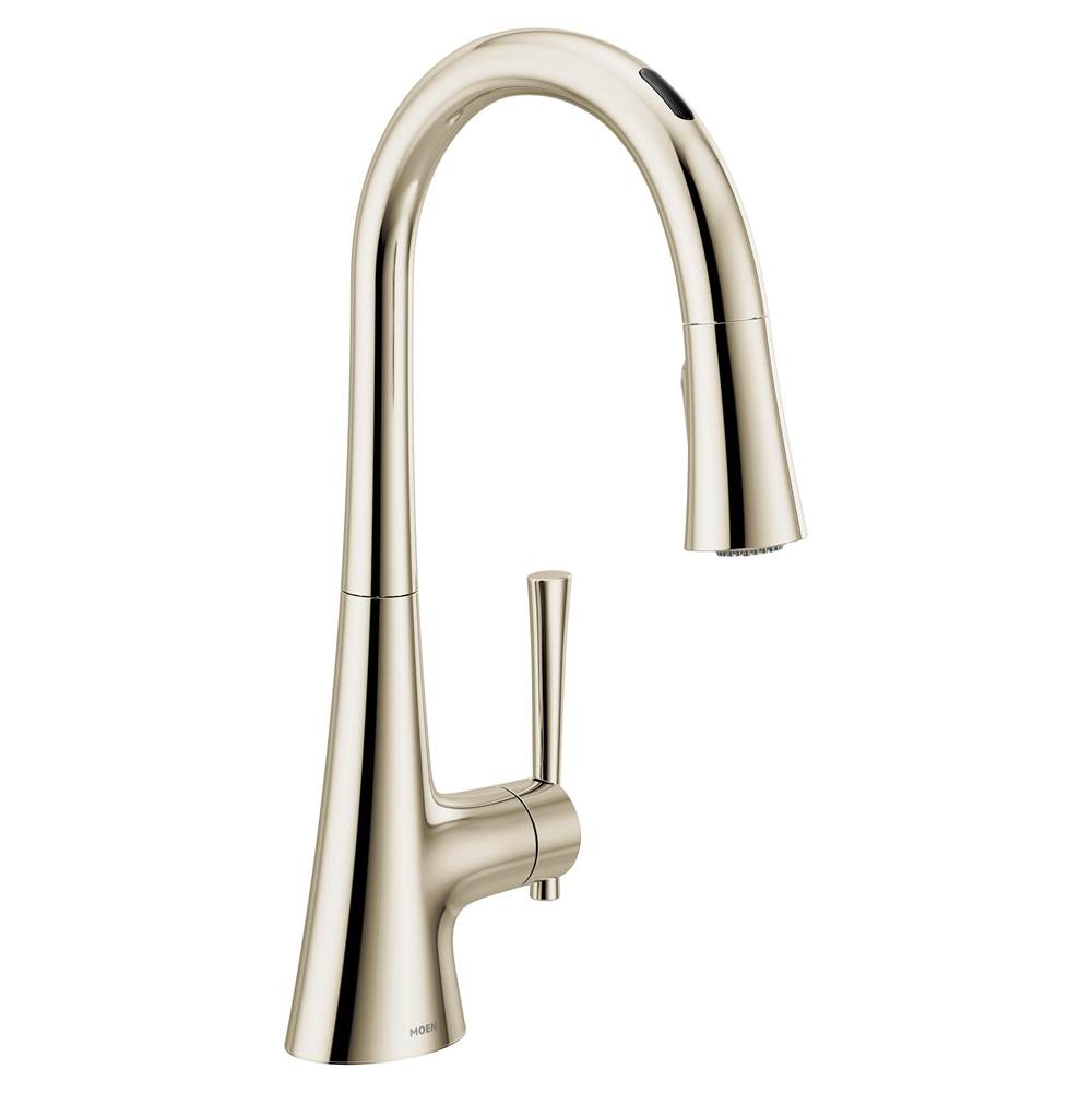 Moen Kurv Smart Faucet Touchless Pull Down Sprayer Kitchen Faucet with Voice Control and Power Boost, Polished Nickel