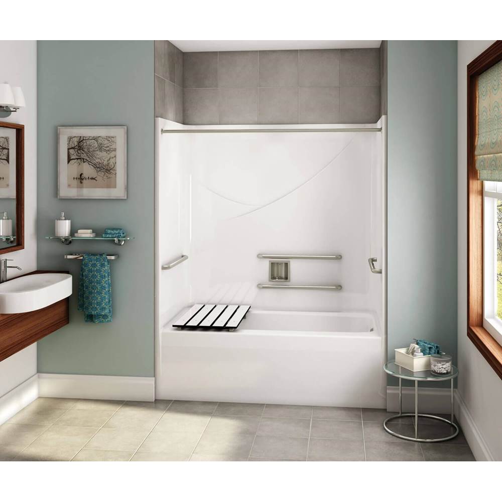 Maax OPTS-6032 - ADA Grab Bars and Seat AcrylX Alcove Right-Hand Drain One-Piece Tub Shower in White