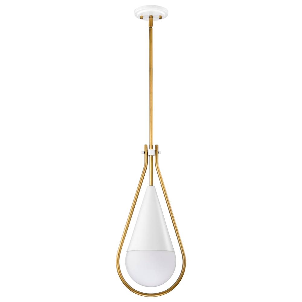Nuvo Admiral 1 Light Pendant; 10 Inches; Matte White and Natural Brass Finish; White Opal Glass