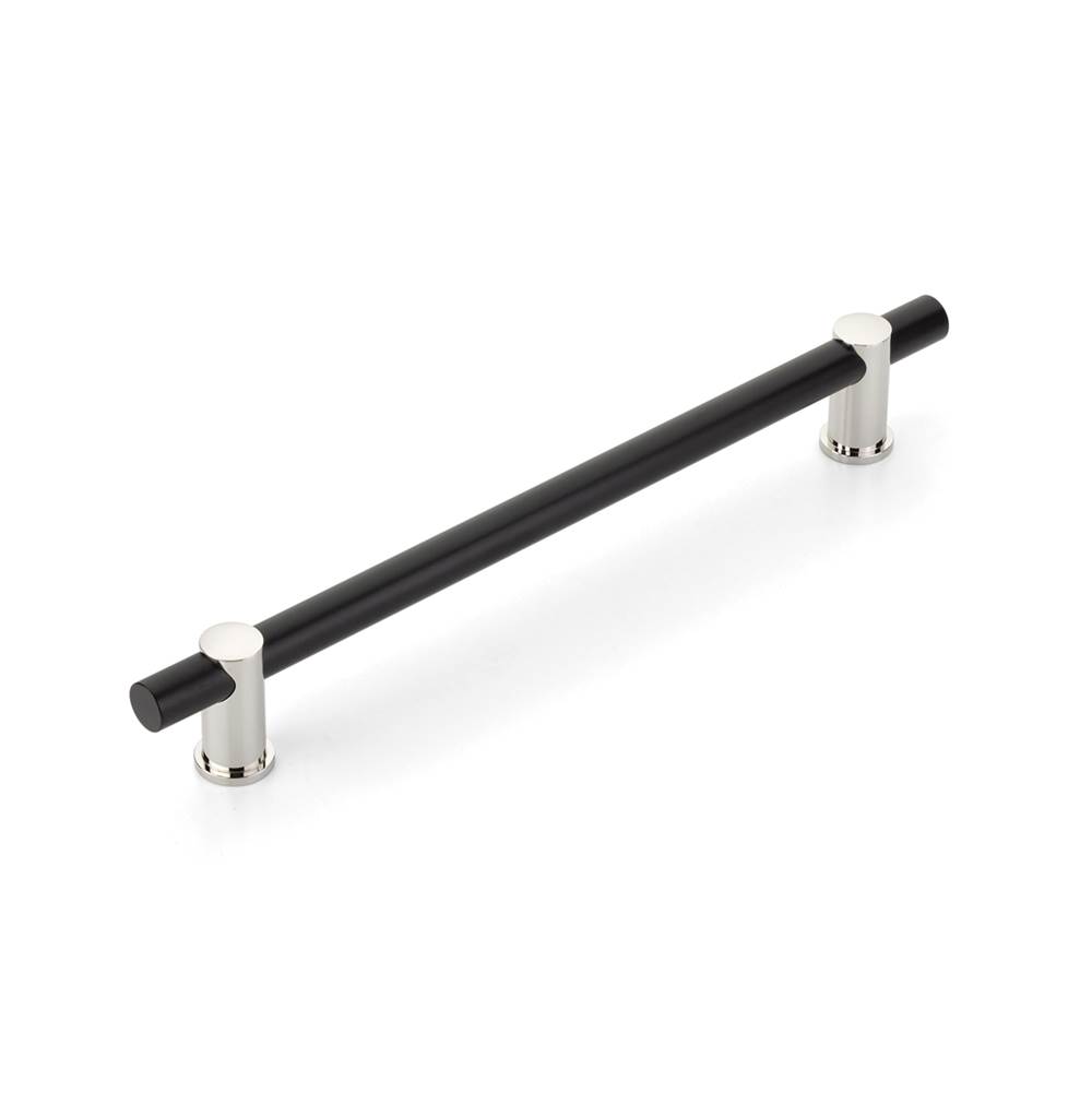 Schaub And Company Back to Back, Appliance Pull, NON-Adjustable, Matte Black bar/Polished Nickel stems, 12'' cc